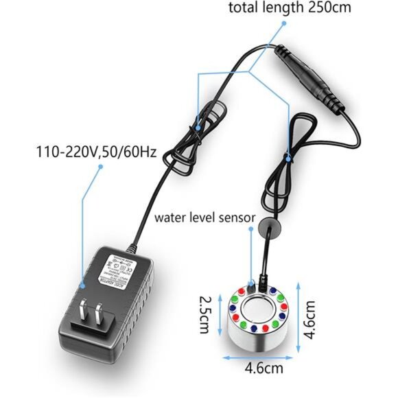 12 LED Ultrasonic Mist Maker with Splash Guard, Indoor Fountain Water Feature - Picture 2 of 7